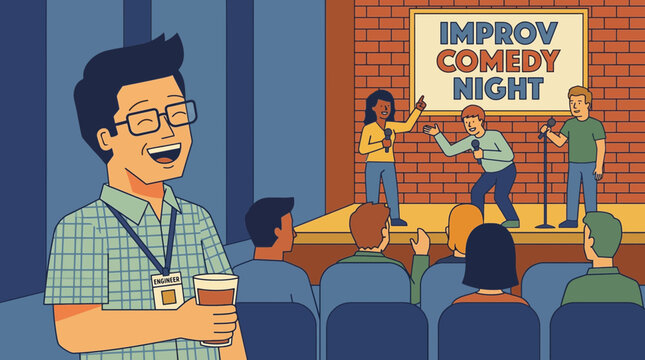 Engineer Attending Improv Comedy Night as Social Outlet