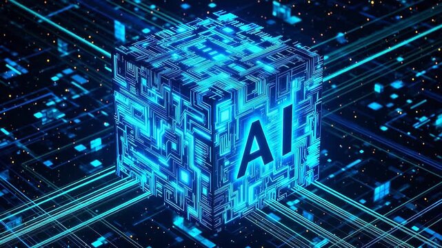 AI technology cube with circuit design