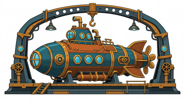 Steampunk submarine model with copper details.
