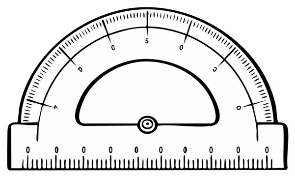 Line art depiction of a protractor for precise angle measurement in geometry and technical drawing