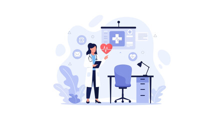 Naklejka premium Doctor presenting medical information on a screen in a modern clinic office