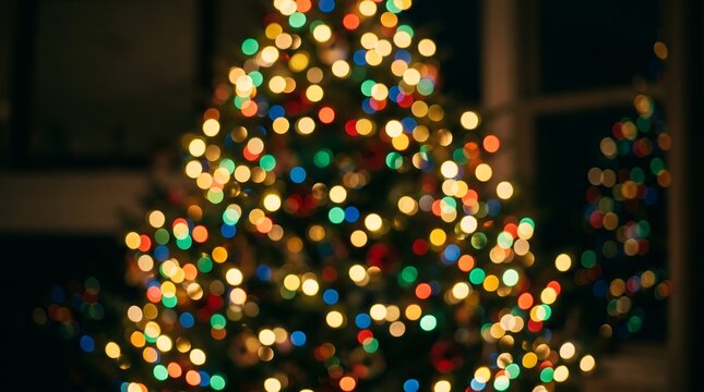Bokeh of colorful Christmas tree lights