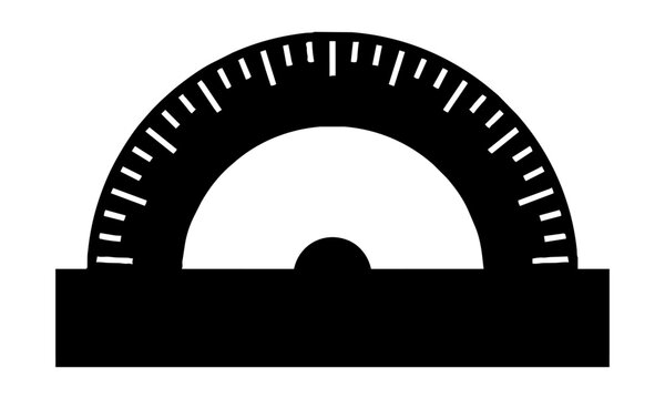 Minimalist black protractor icon with degree measurement markings isolated on a white background mathematics and education concept