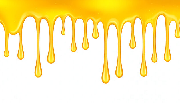 Golden honey dripping in viscous streams, sweet liquid food, natural sweetener border, liquid effect