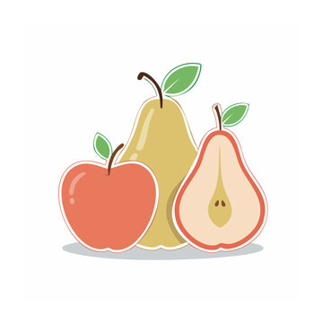 Flat Design Illustration of Apple and Pear with Slice