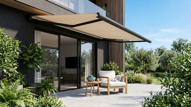 Contemporary Patio with Retractable Awning for Outdoor Comfort