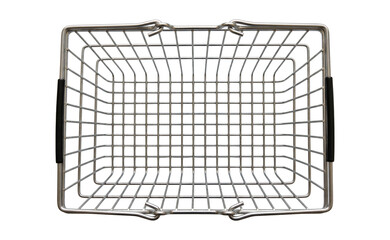 Top view of silver metal wire shopping basket with black handles, isolated PNG.Add to Cart web element: Silver metal wireframe shopping basket with black grip © SUMMER72