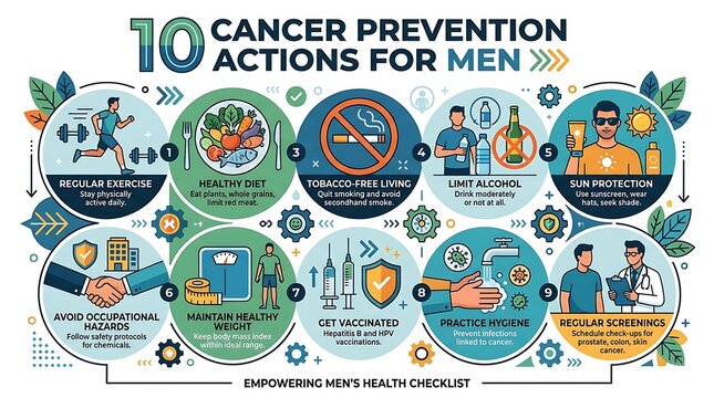 Ten cancer prevention actions for mens health infographic