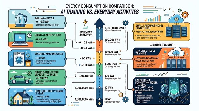 Infographic comparing energy consumption of ai training and daily tasks