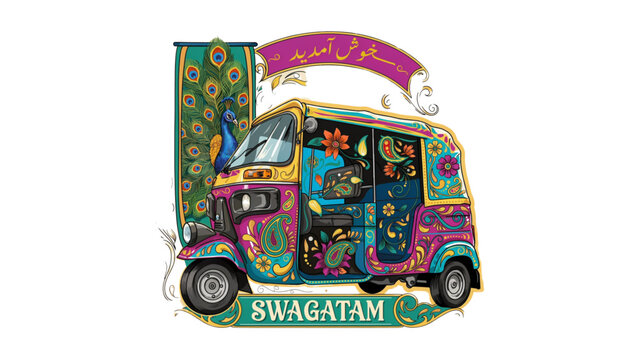 Colorful vintage bus with rainbow flag and happy passengers traveling on road Vector
