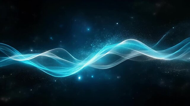 Abstract futuristic blue and white flowing wave with glowing particles