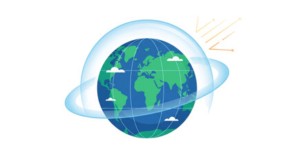 Naklejka premium Illustration depicting Earth's protective atmospheric shield, safeguarding the planet from harmful solar radiation and preserving a healthy global environment for life