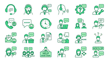 Fototapeta premium Customer Service & Support Icons: Help Desk, Communication, Assistance