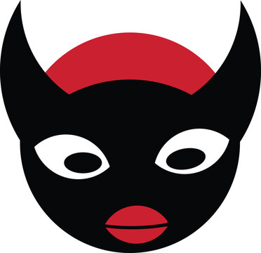 Stylized black devil face with red lips and headband detail msea set