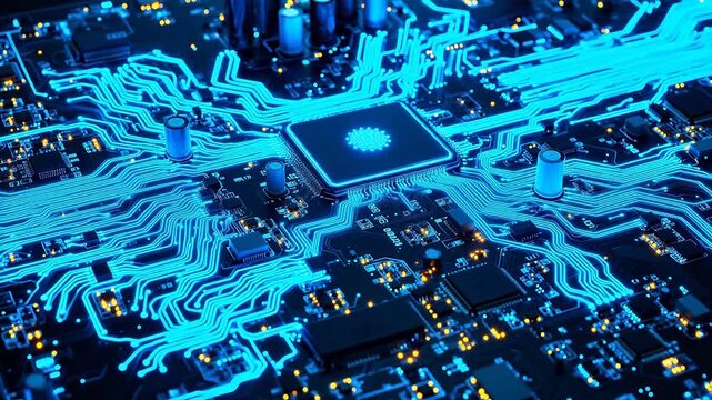 Closeup of illuminated circuit board