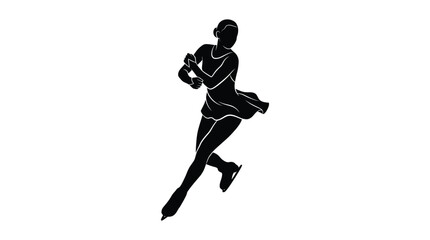 Obraz premium figure skater silhouette on white background black sport athlete movement grace performance