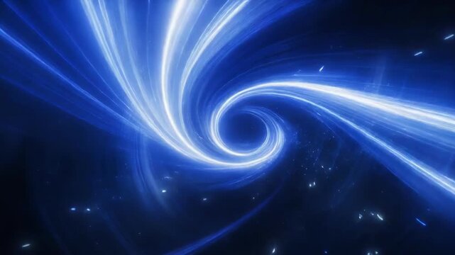 Abstract swirling blue light trails in a dark digital space