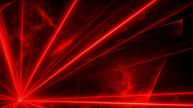 Abstract red laser beams with dark smoky background and geometric patterns