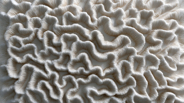 Close-up macro shot of a delicate white coral texture with intricate patterns and a soft, natural light