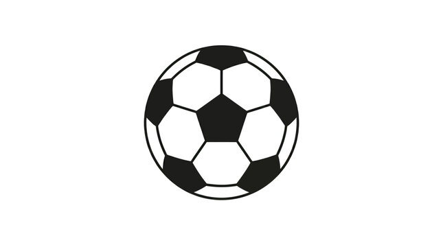 Simple black and white soccer ball illustration featuring a traditional geometric pentagon pattern isolated on a clean light background for various sports themed graphic design projects