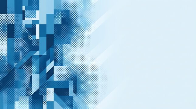 Blue technical geometric pattern with halftone dots on light backdrop