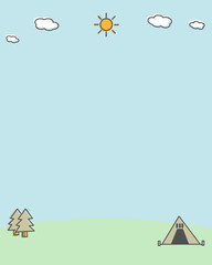キャンプ場の縦型背景イラスト コピースペース付き © atumeru