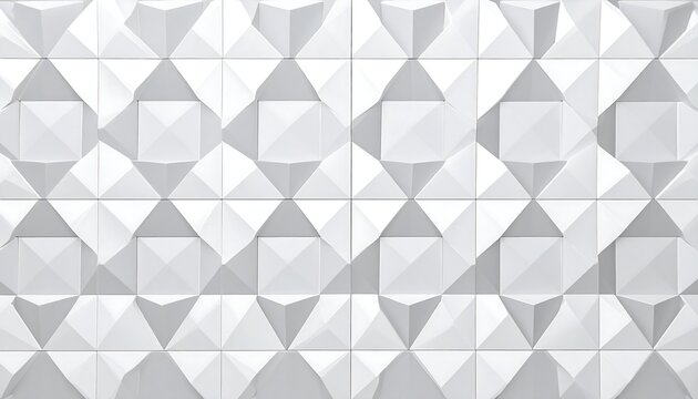 A symmetrical, white geometric surface with a repeating pattern of pyramid-like shapes, creating texture and shadows