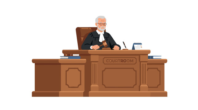 Senior Judge Presiding in Courtroom Holding Gavel