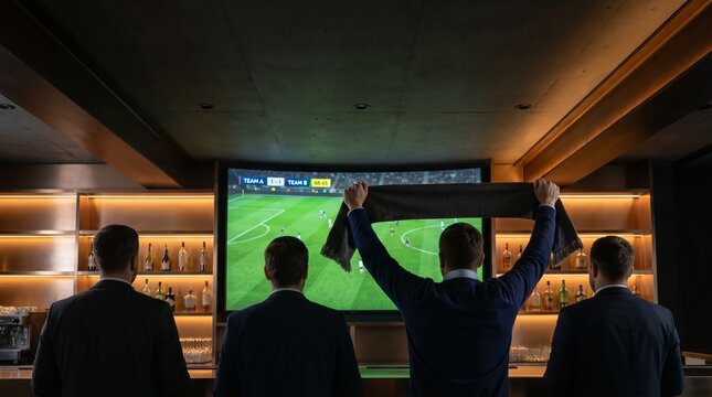 Friends watching soccer match on tv in a cozy bar