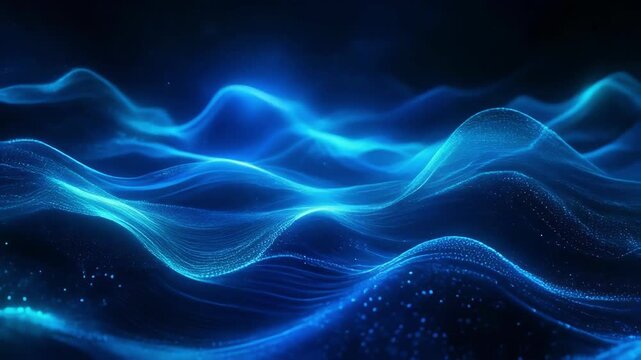 Abstract blue waves and glowing particles creating a flowing digital effect