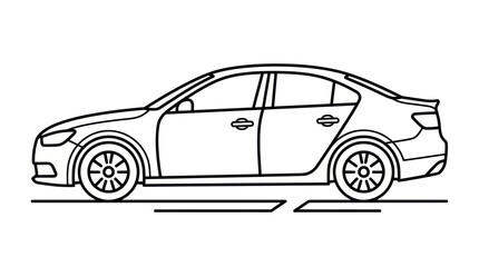 Fototapeta premium Modern Sedan Car Outline Drawing, Vector Illustration