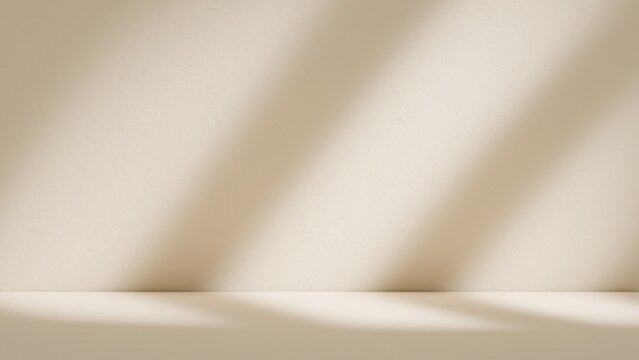 Minimalist beige studio background with natural window shadow overlay for product display mockup and aesthetic presentation