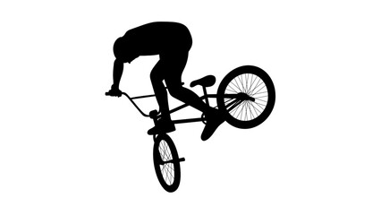 Silhouette of a BMX rider performing a stunt trick on a bicycle © Ating