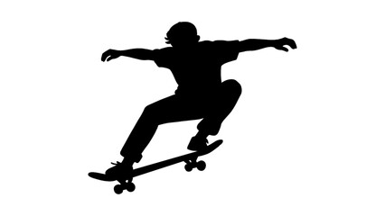 Silhouette of a skateboarder performing a jump trick © Ating