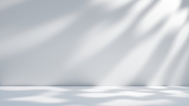 Minimalist gray studio background with natural window shadow overlay for product display mockup and aesthetic presentation