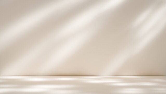 Minimalist beige studio background with natural window shadow overlay for product display mockup and aesthetic presentation