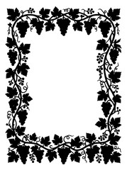 Fototapeta premium Black Grapevine Border Silhouette with Leaves and Grapes