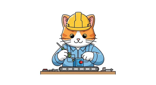 Cute robot chef cooking in kitchen illustration.