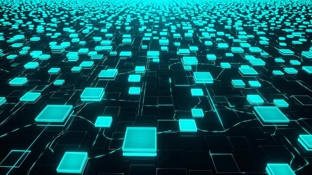 Digital Grid of Glowing Squares