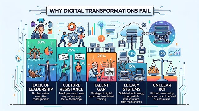 Infographic on why digital transformations fail in business