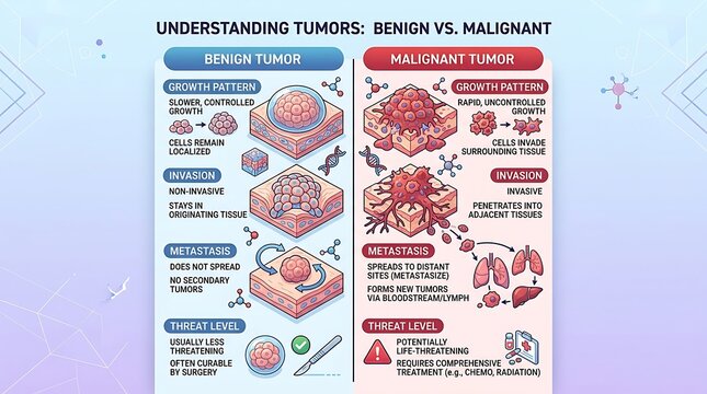 Comparison of benign and malignant tumor characteristics in oncology