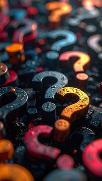 A Close-Up Macro View of Numerous Question Marks in Various Colors and Textures.