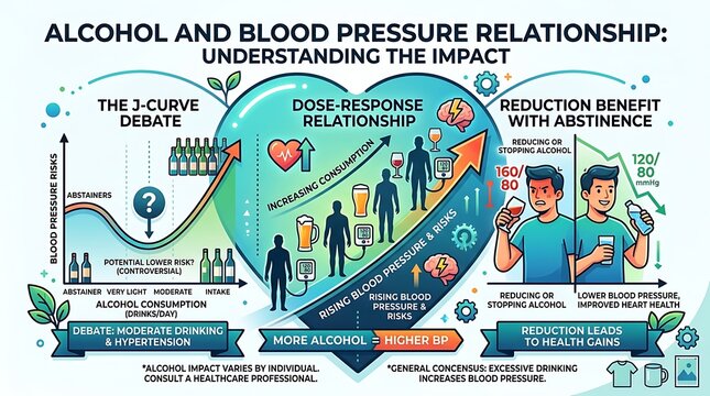 Alcohol consumption impact on blood pressure health infographic
