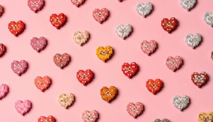 Fototapeta premium Heart Shaped Cookies Patterned Background.