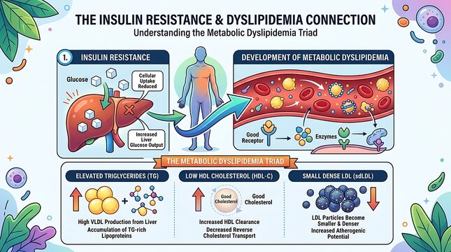 Medical infographic on insulin resistance and dyslipidemia connection