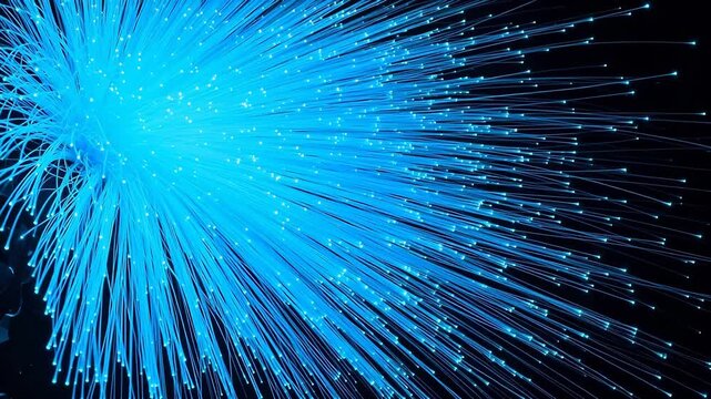 Blue fiber optic strands radiating