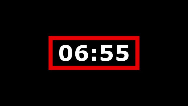 7 minute countdown timer white numbers in red rectangular frame.