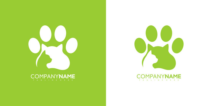 Company logo design features animal paw print with leaves and text