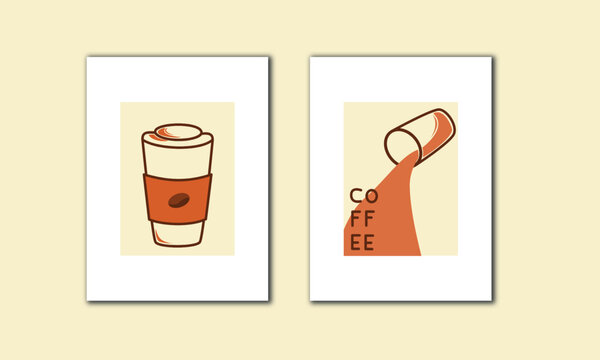 Coffee wall art vector. Cafe wall print. Kitchen wall decor. Restaurant wall decoration.