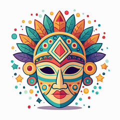 Obraz premium Colorful Tribal Mask with Feathers and Confetti